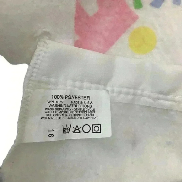 Baby Blanket Multicolor Pastel Print Trains Boats Rockets 46x40 Satin Bind VTG - Picture 3 of 4